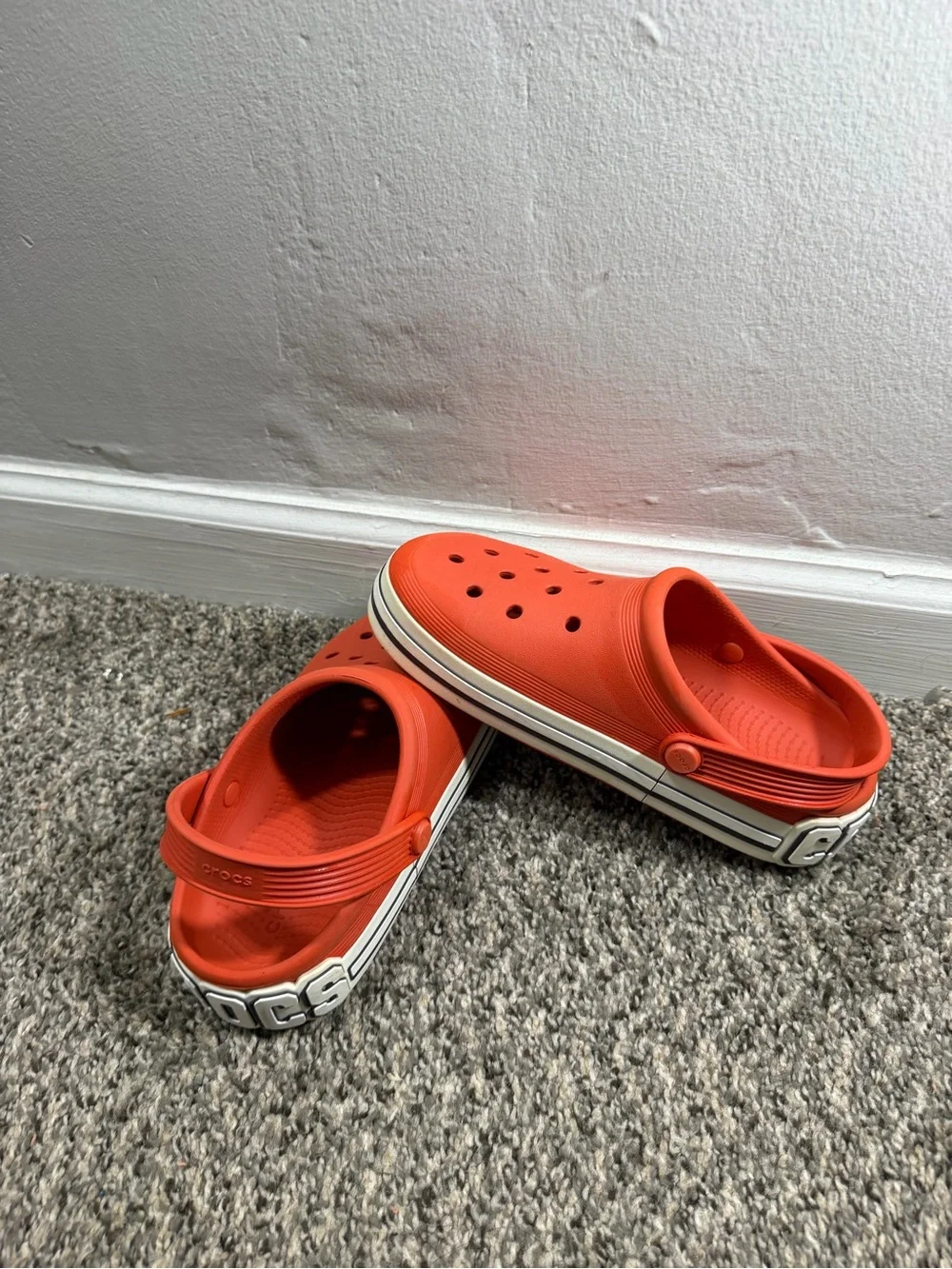 CROCS Kids' Coral Orange Classic Clogs with Heel Strap